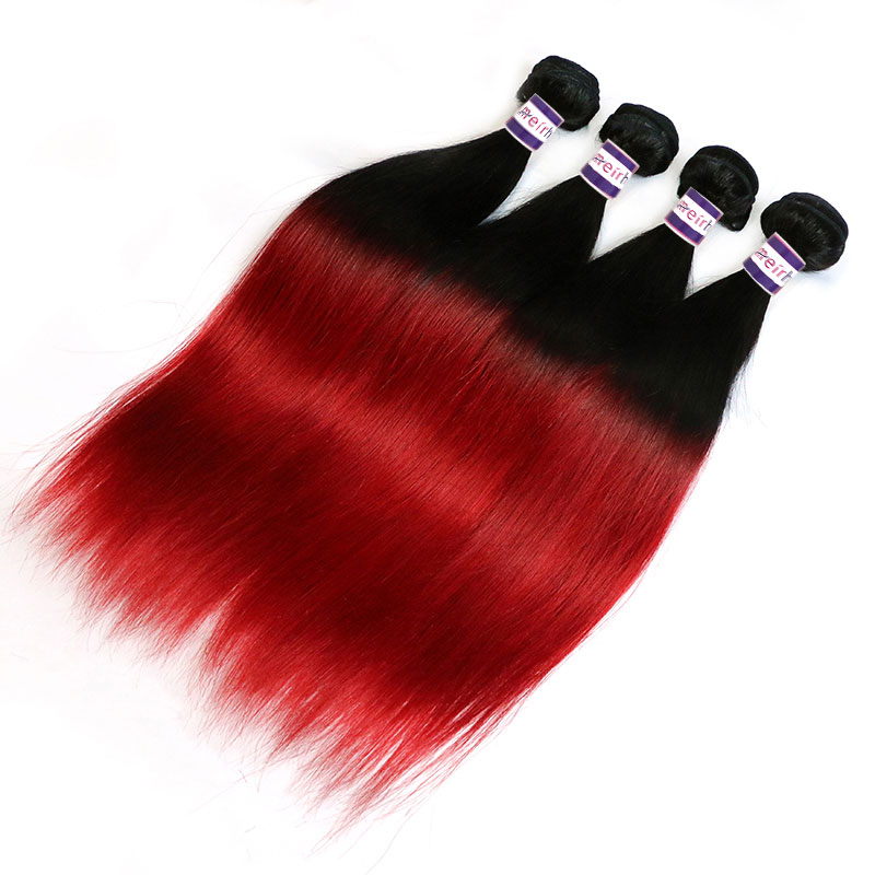 Ombre Red Hair Brazilian Straight Weave Styles 1B/Red