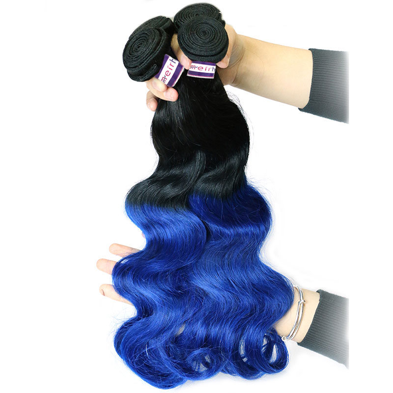 Blue Hair Extensions Brazillian Body Wave Hair Ombre 1B/Blue