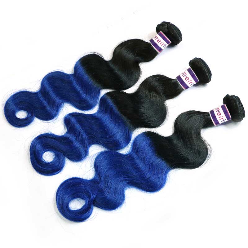 Blue Hair Extensions Brazillian Body Wave Hair Ombre 1B/Blue