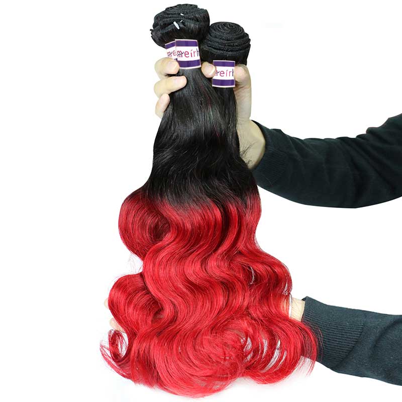 Colored Human Hair Extensions Body Wave Colored Hair 1B/Red